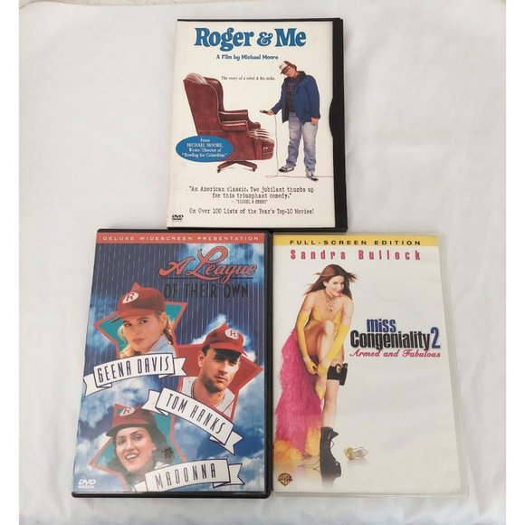 Roger & Me 2003 DVD A League Of Their Own 1992, Miss Congeniality 2 2001 DVD Lot - Picture 1 of 3